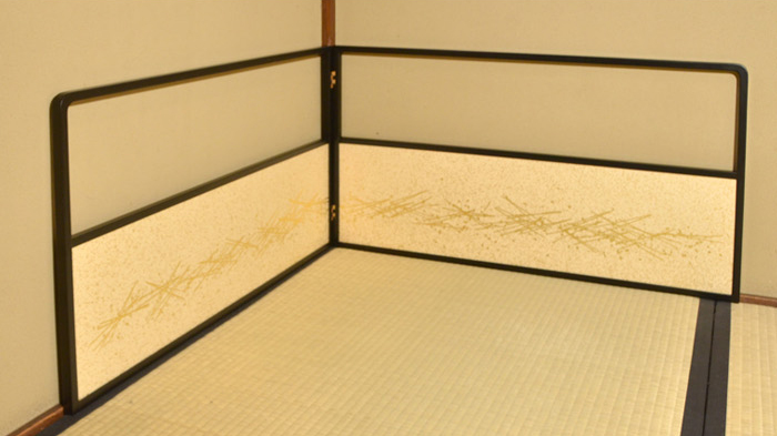 純金黒塗縁松葉文 風炉先屏風 野々村幸男(作) 両面使用 共箱 | 古美術