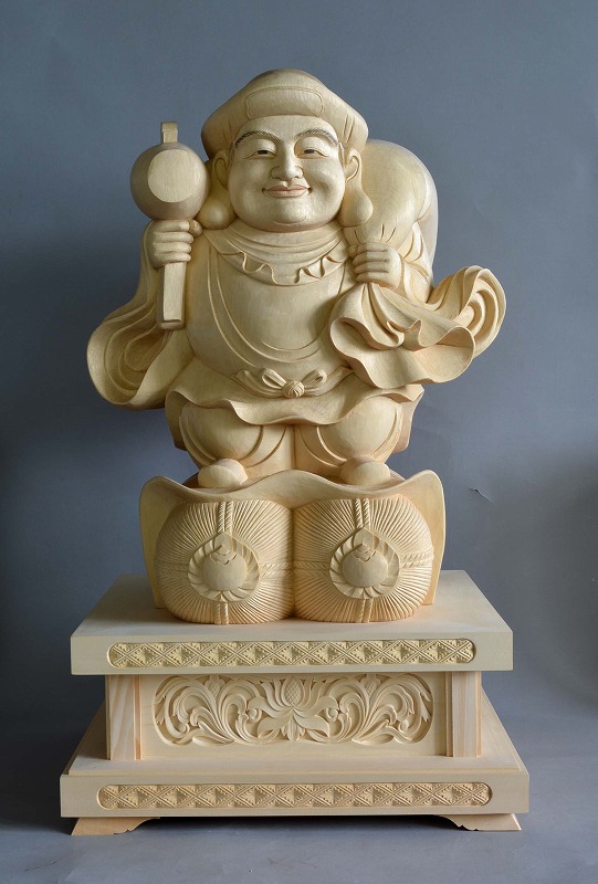 大黒天像 総高60cm 桧材 木地仕上 木彫仏像の制作・販売・通販 熟練