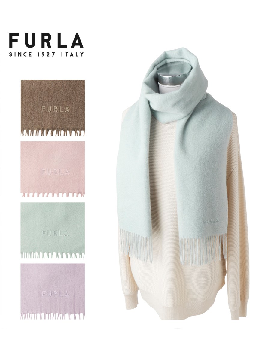 フルラ (FURLA) カシミヤ100％ マフラー ロゴ刺繍 洗えるカシミヤ
