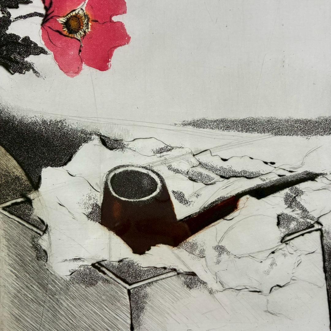 美品 アナピア・アントニーニ「ブライヤのパイプ」カラーエッチング 直筆サイン入り