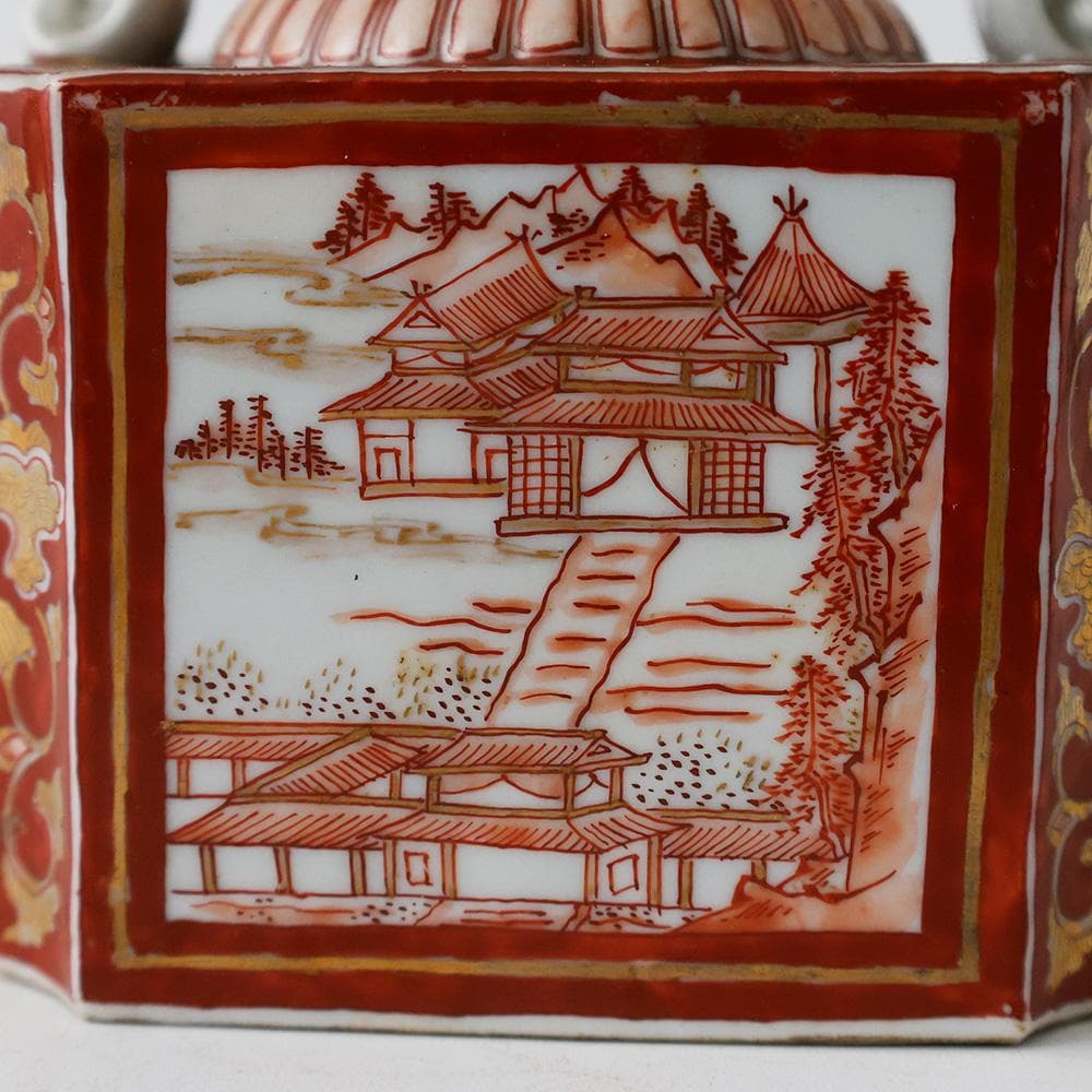 時代年代物 九谷焼 赤絵金彩唐草楼閣図 水注 酒器 煎茶器 - メルカリ