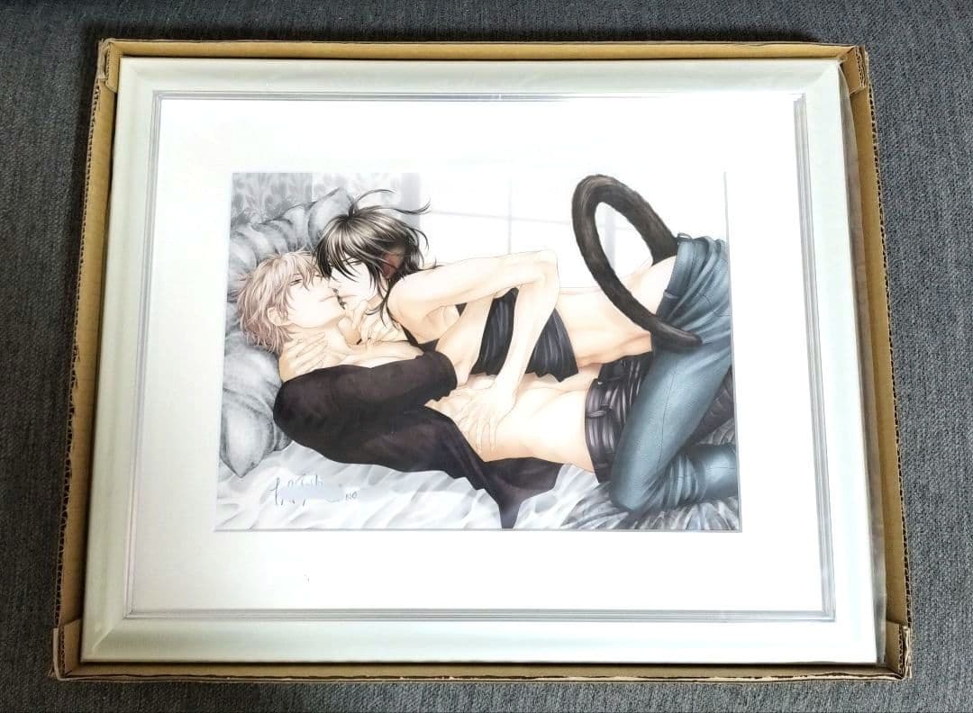 新品　クロネコ彼氏　高級複製原画　左京亜也　直筆サイン＆シリアルナンバー入り 中古】原画イラストボード 左京亜也『クロネコ彼氏』高級複製原画 「B