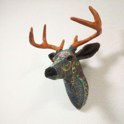 アニマルトロフィー ディアS／デニム焦茶 立体・オブジェ handmade 夢