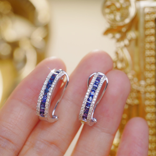 天然ダイヤモンド付きサファイアピアスk18 ピアス（フープ） パール