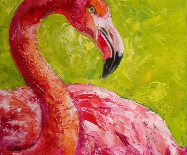 送料無料】ロシア フラミンゴ絵画ピンクの鳥オリジナルアート 2 つの